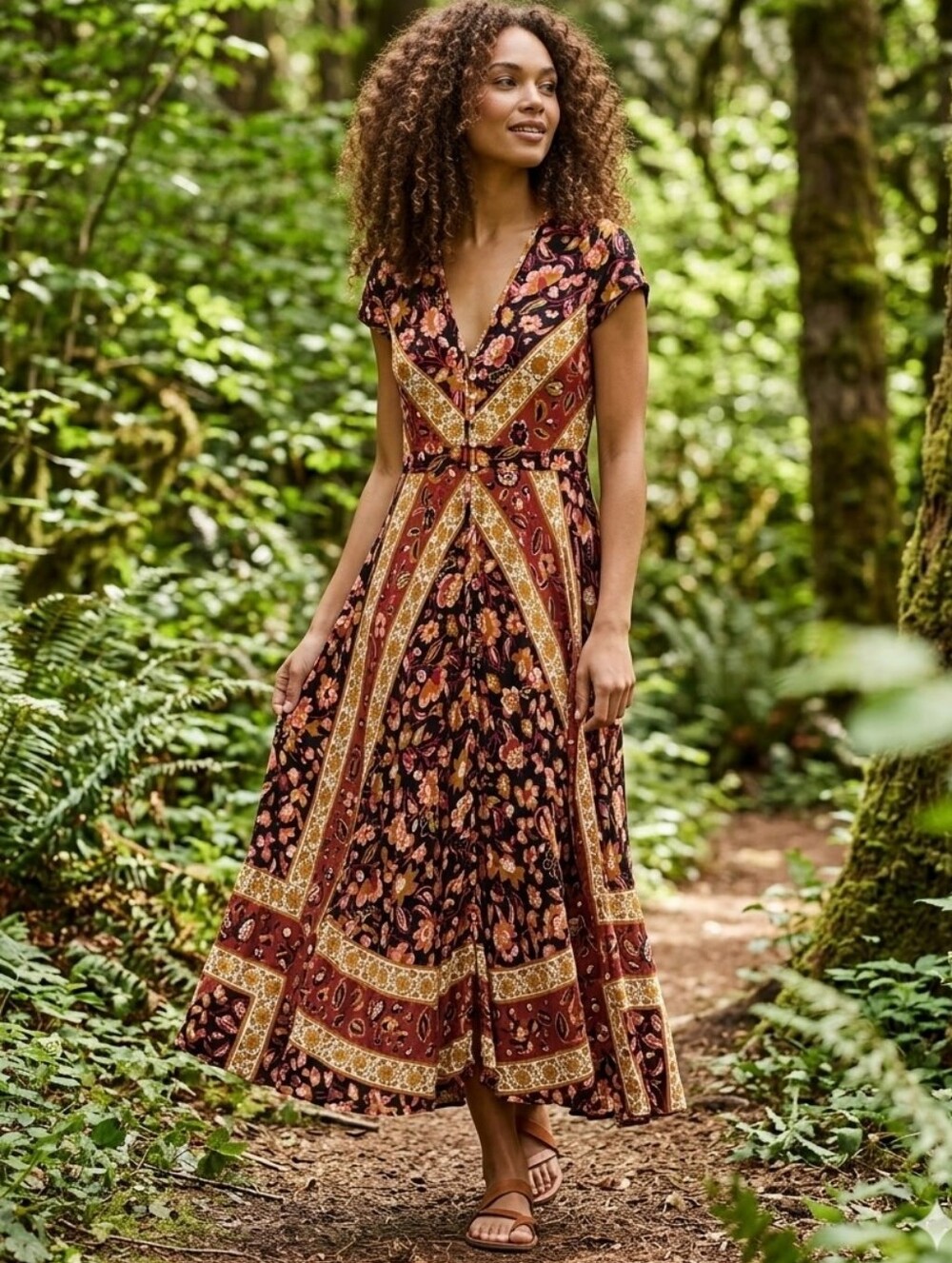 Spell NWOT Lolita Campfire Short Sleeve Button Front Maxi Dress Size Large